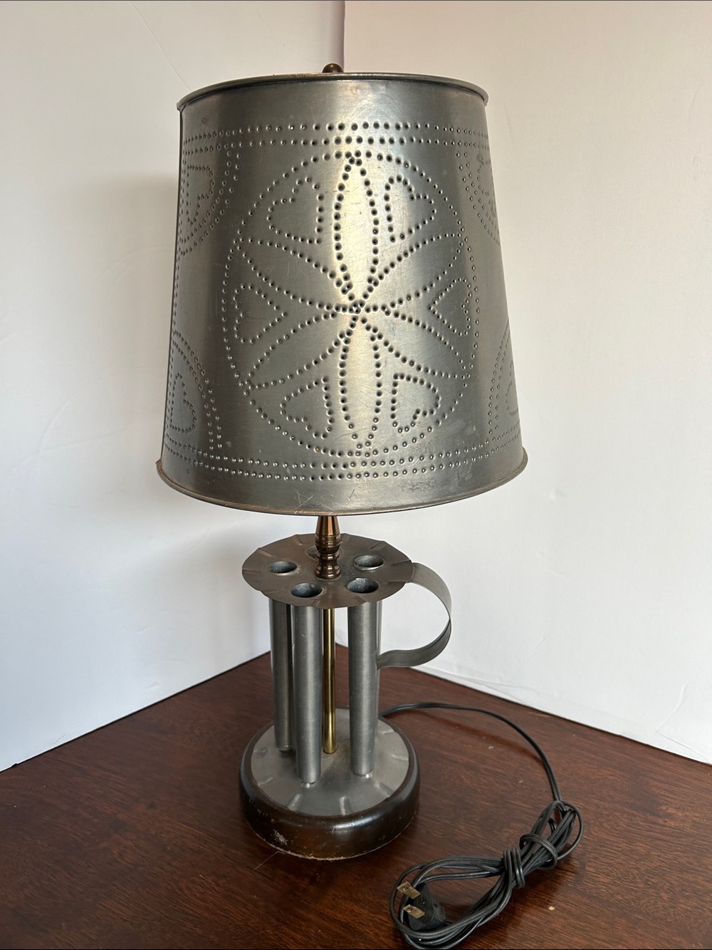 Metal Pierced Shade Table Lamp - Gray Finish